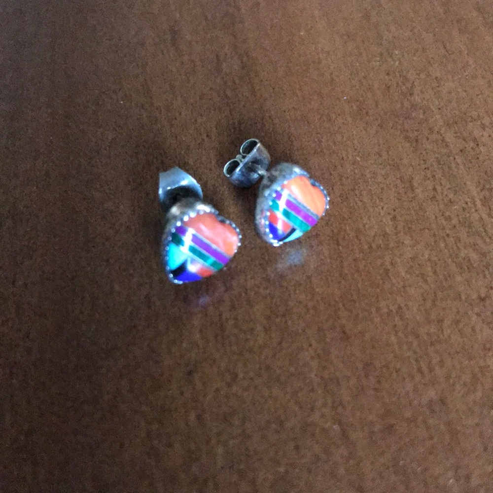 Multi stone silver stud earrings